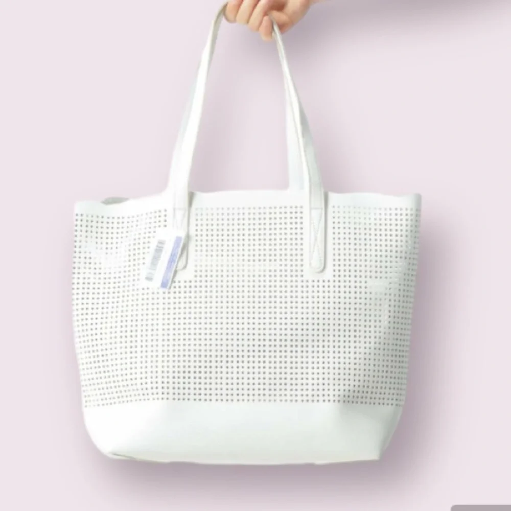 Neiman Marcus White Cut-Out See-Through Design Open Tote in White